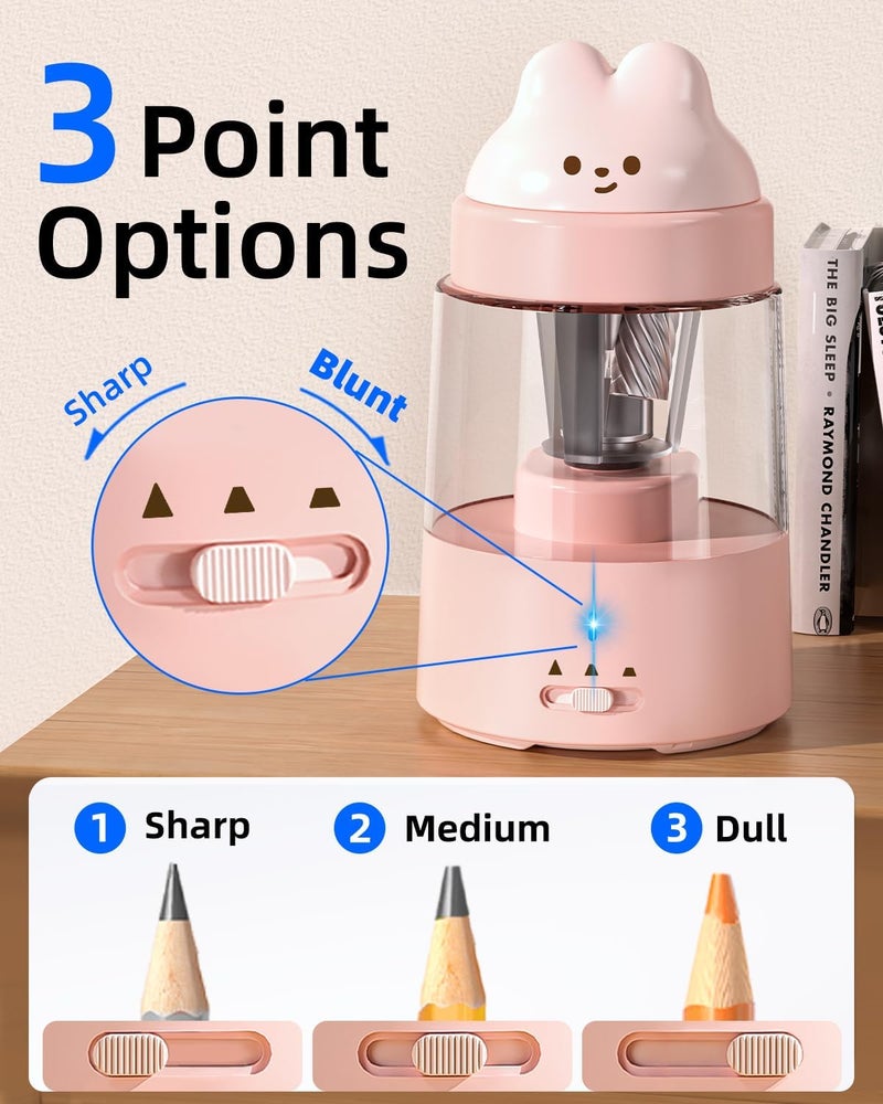 Zmol Colored Pencil Sharpener for Kids Gift, Rechargeable Electric Pencil Sharpener, Auto Stop, Pencil Sharpeners for Battery Powered Cute No.2/Colored Pencils (6-8mm), Classroom/Office/Home (Pink) - Image 3